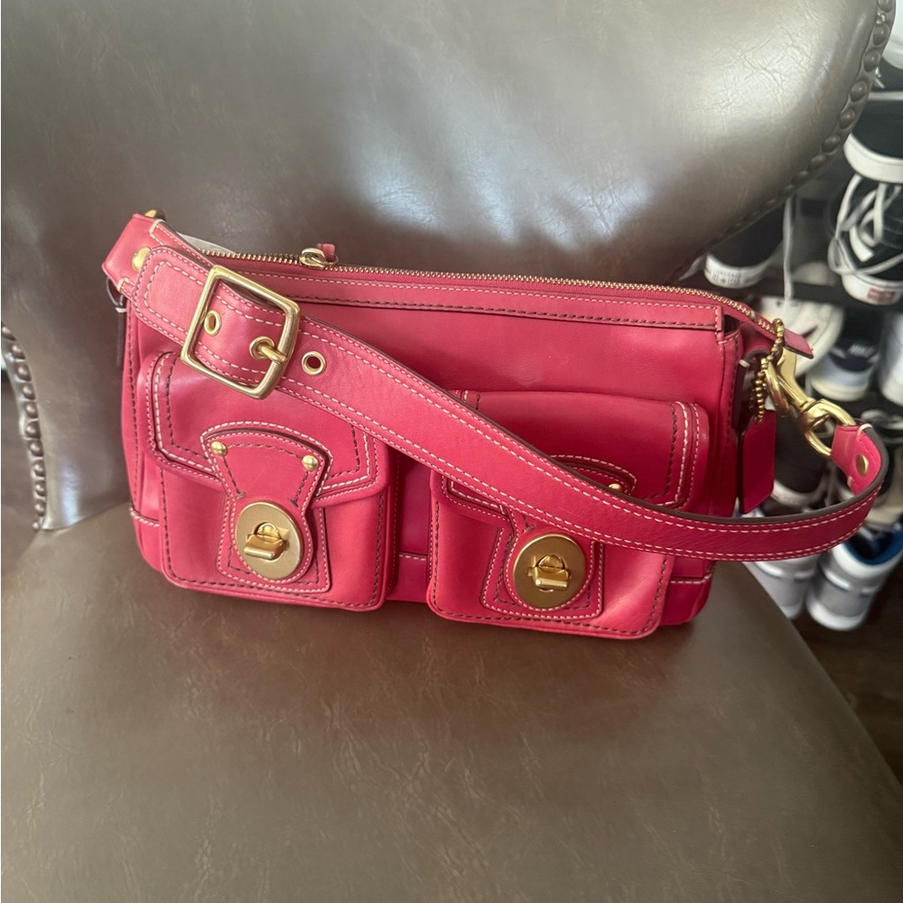 Coach Pink Crossbody Bag with Gold Accents